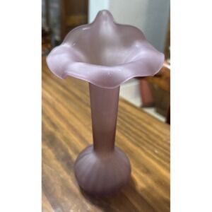 Vtg Jack In The Pulpit Vase Purple Pink Glass 7" Frosted Art Nouveau Style